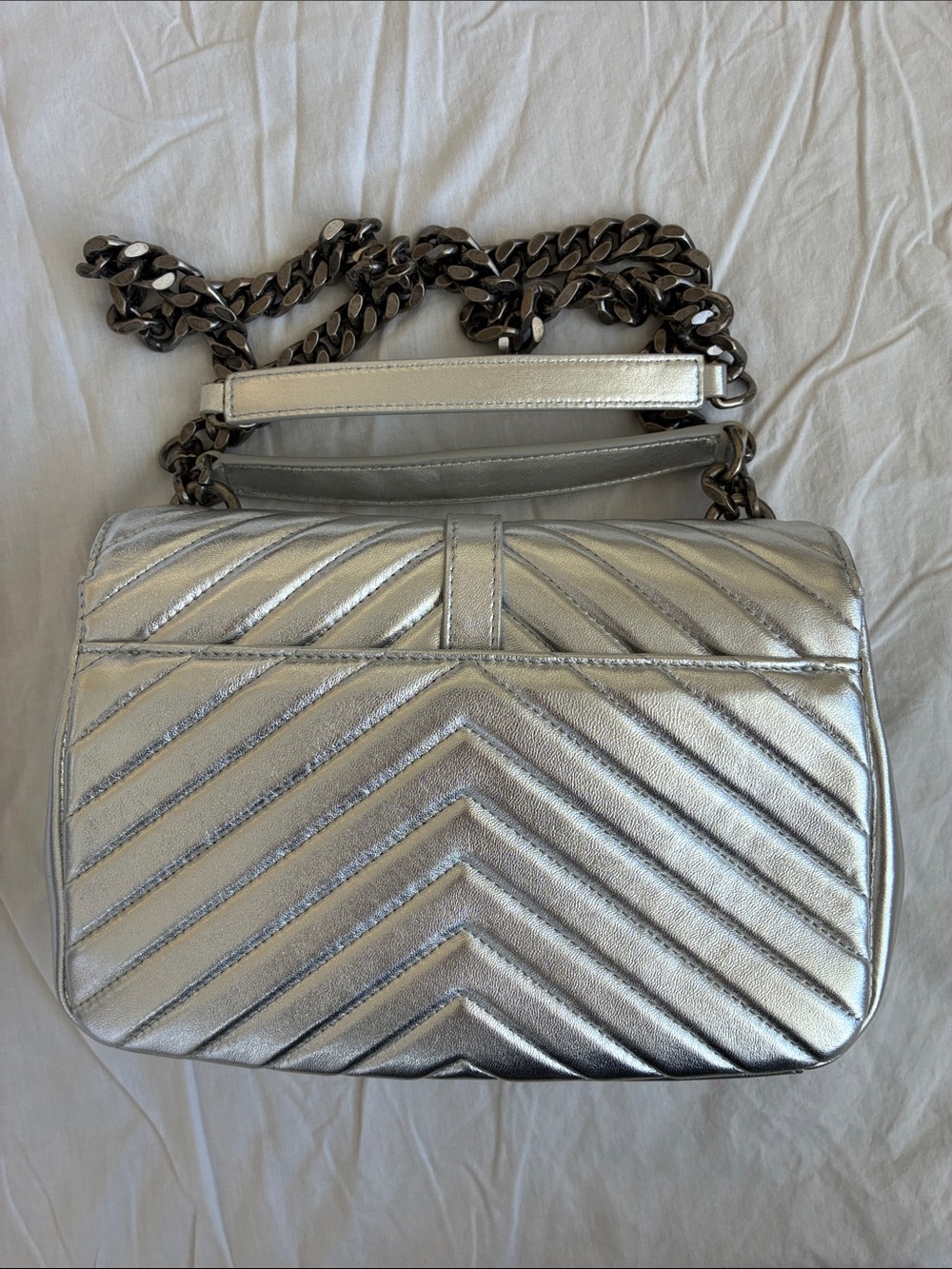Saint Laurent Metallic Silver Chevron Crossbody Bag - Picture 6 of 11